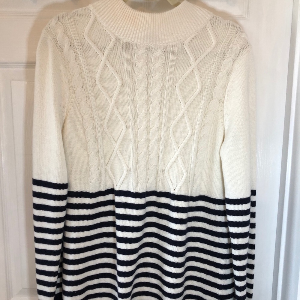 Talbots White & Navy Striped Sweater